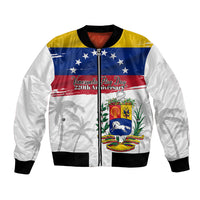 Venezuela Flag Day Bomber Jacket 220th Anniversary Coat Of Arms Palm Tree Silhouette