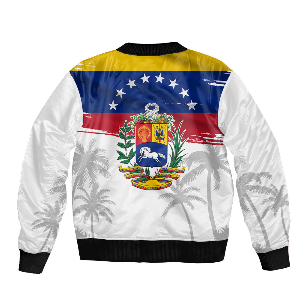 Venezuela Flag Day Bomber Jacket 220th Anniversary Coat Of Arms Palm Tree Silhouette