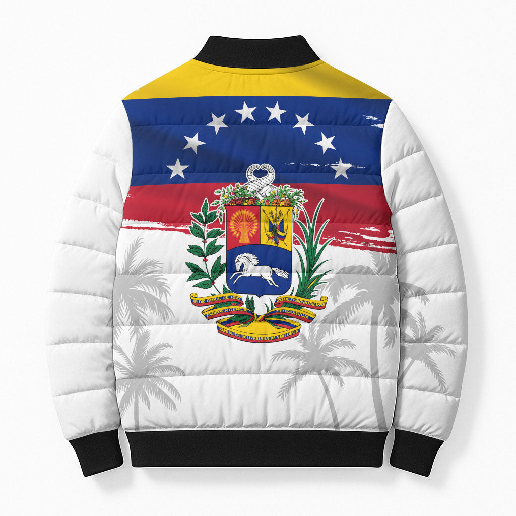 Venezuela Flag Day Bomber Puffer Jacket 220th Anniversary Coat Of Arms Palm Tree Silhouette
