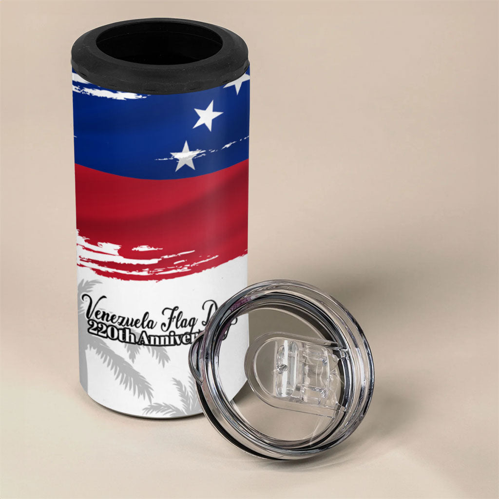 Venezuela Flag Day 4 in 1 Can Cooler Tumbler 220th Anniversary Coat Of Arms Palm Tree Silhouette