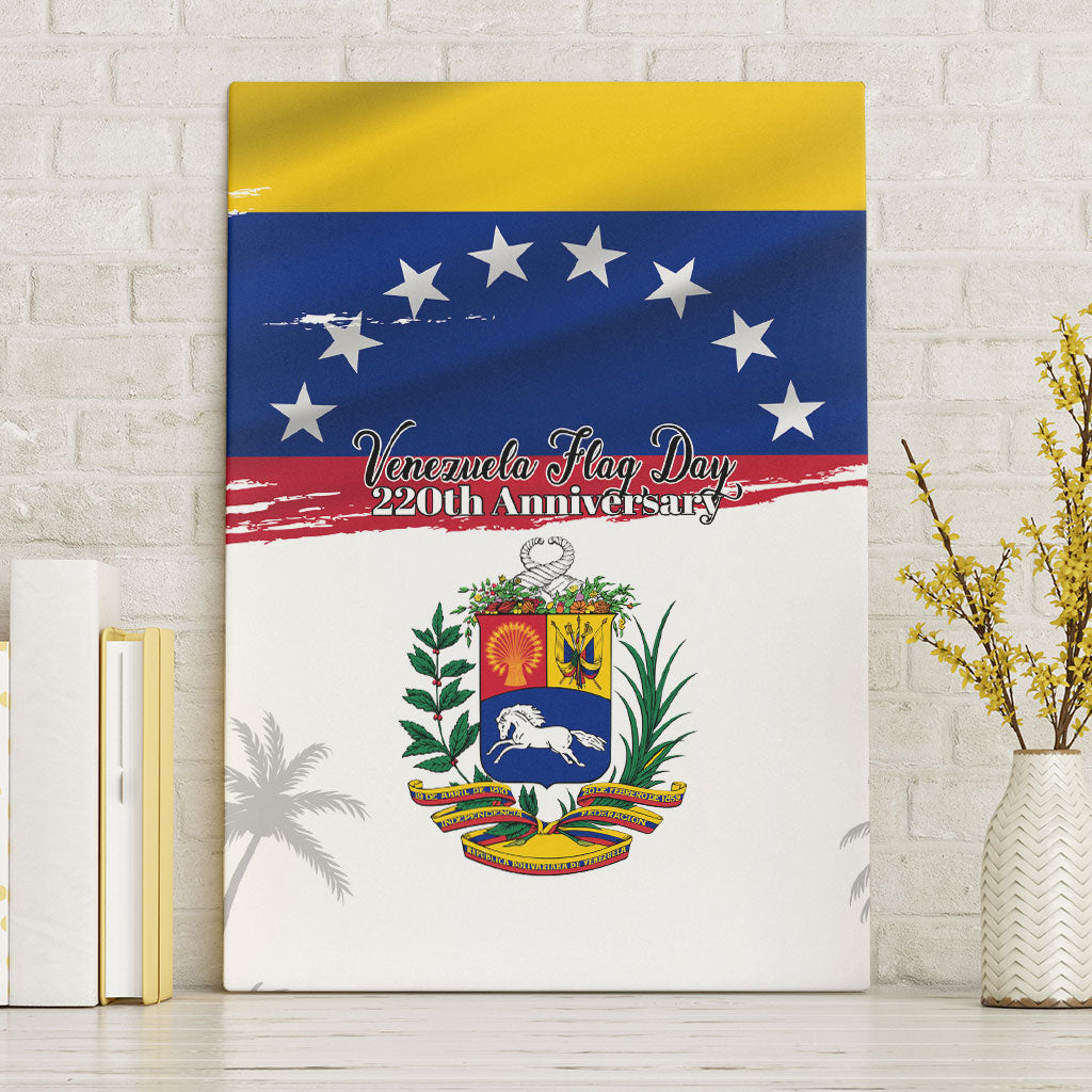 Venezuela Flag Day Canvas Wall Art 220th Anniversary Coat Of Arms Palm Tree Silhouette