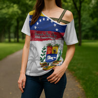 Venezuela Flag Day Cross Shoulder Shirt 220th Anniversary Coat Of Arms Palm Tree Silhouette