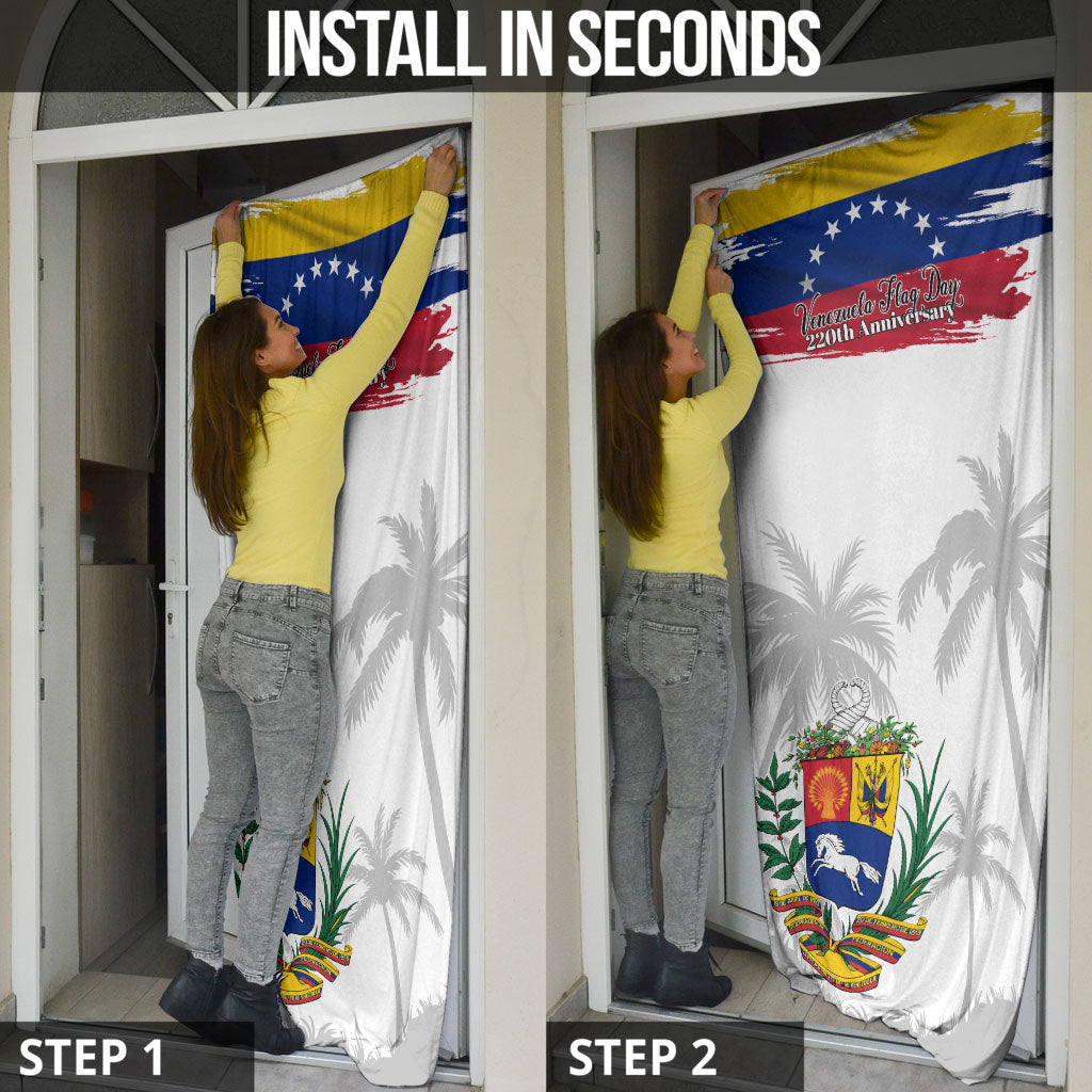 Venezuela Flag Day Door Cover 220th Anniversary Coat Of Arms Palm Tree Silhouette