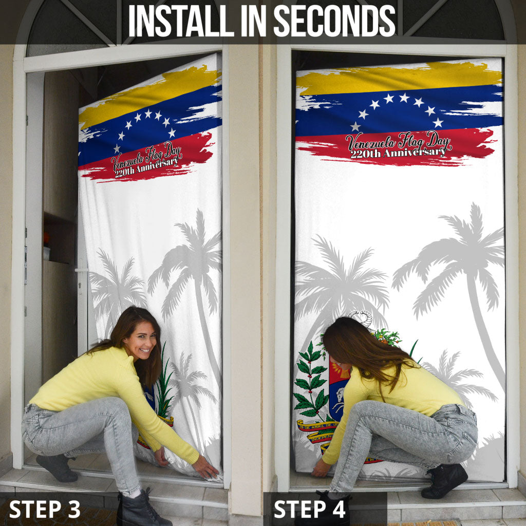 Venezuela Flag Day Door Cover 220th Anniversary Coat Of Arms Palm Tree Silhouette
