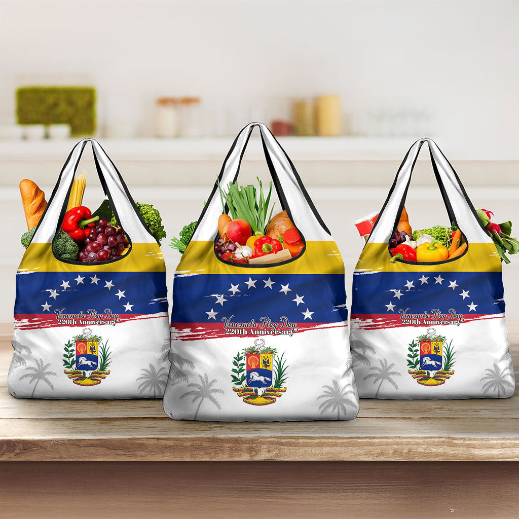 Venezuela Flag Day Grocery Bag 220th Anniversary Coat Of Arms Palm Tree Silhouette