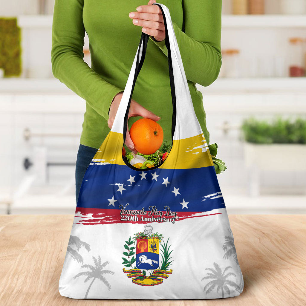 Venezuela Flag Day Grocery Bag 220th Anniversary Coat Of Arms Palm Tree Silhouette