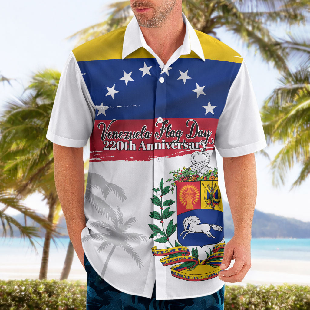 Venezuela Flag Day Hawaiian Shirt 220th Anniversary Coat Of Arms Palm Tree Silhouette