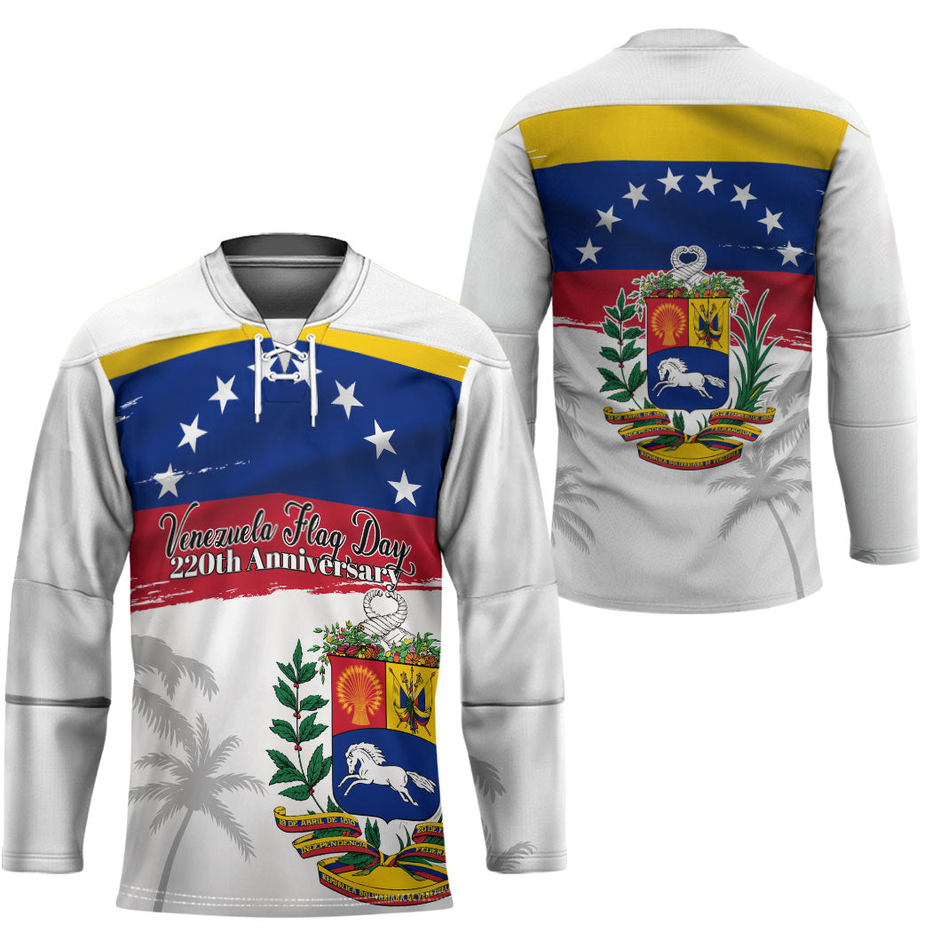 Venezuela Flag Day Hockey Jersey 220th Anniversary Coat Of Arms Palm Tree Silhouette