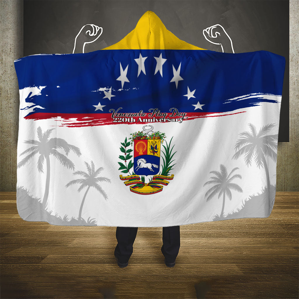 Venezuela Flag Day Hooded Blanket 220th Anniversary Coat Of Arms Palm Tree Silhouette