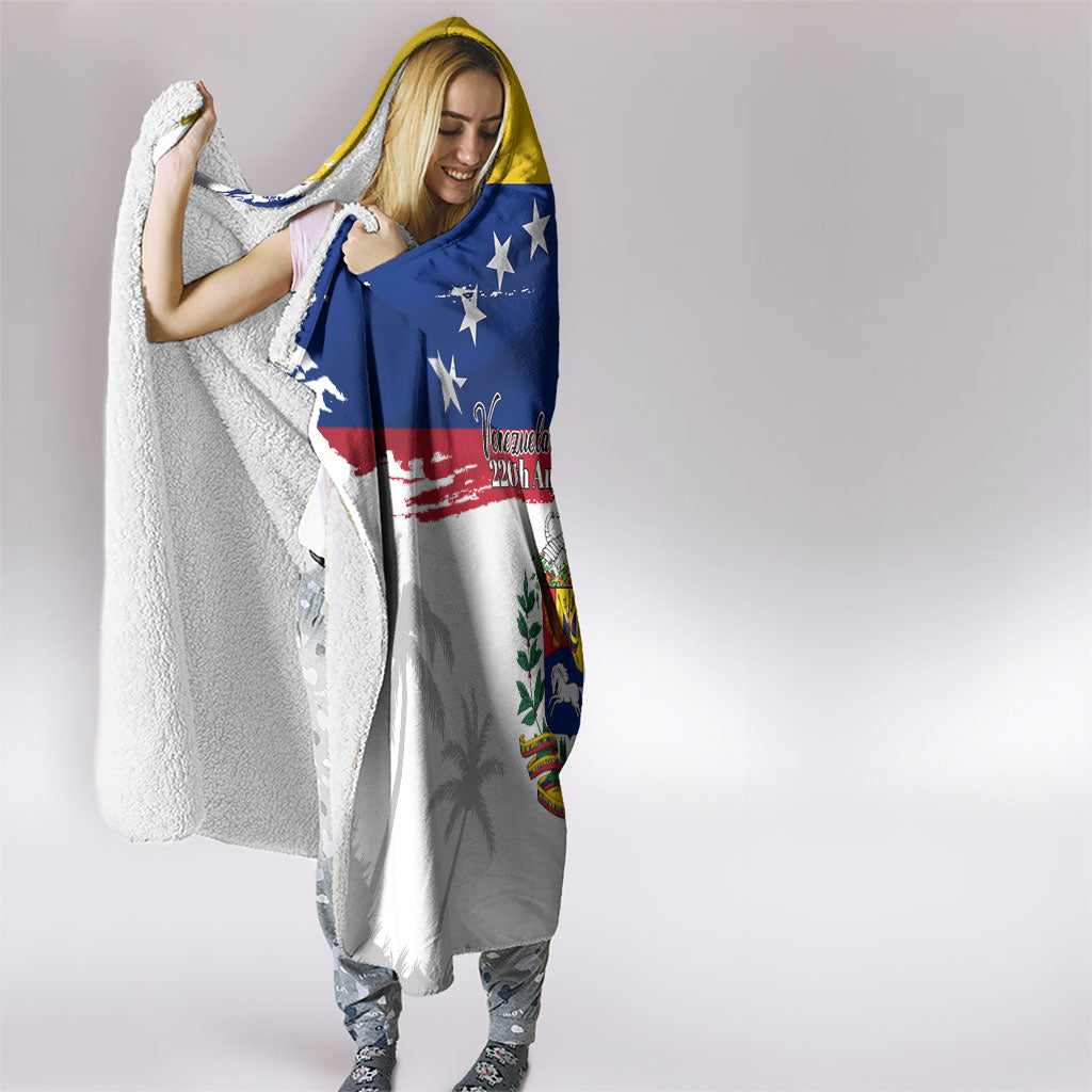 Venezuela Flag Day Hooded Blanket 220th Anniversary Coat Of Arms Palm Tree Silhouette