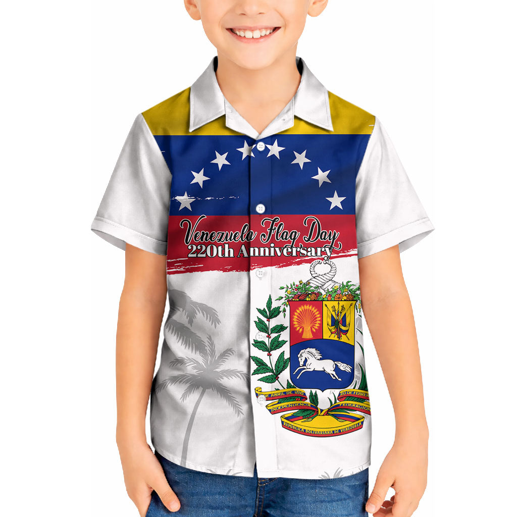 Venezuela Flag Day Kid Hawaiian Shirt 220th Anniversary Coat Of Arms Palm Tree Silhouette