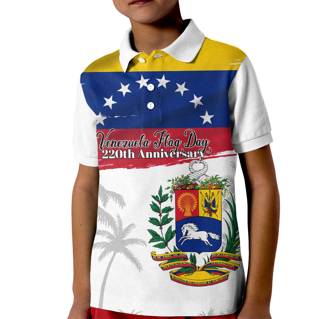 Venezuela Flag Day Kid Polo Shirt 220th Anniversary Coat Of Arms Palm Tree Silhouette