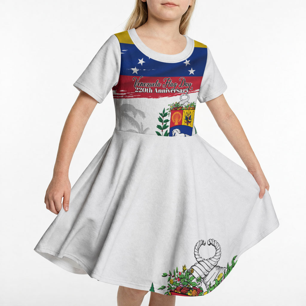 Venezuela Flag Day Kid Short Sleeve Dress 220th Anniversary Coat Of Arms Palm Tree Silhouette