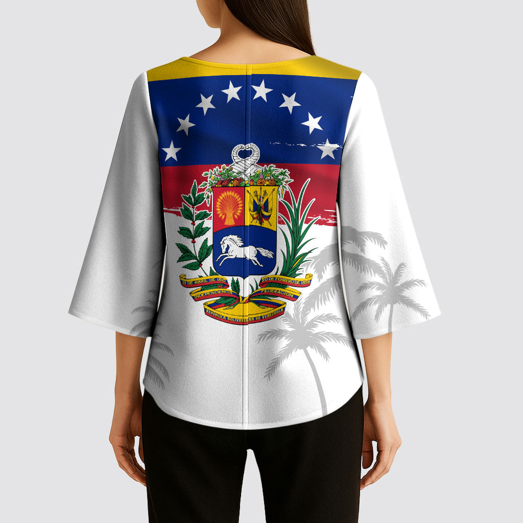Venezuela Flag Day Kimono Sleeve Blouse 220th Anniversary Coat Of Arms Palm Tree Silhouette