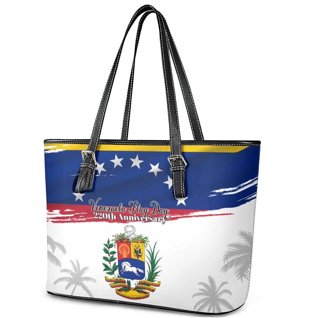 Venezuela Flag Day Leather Tote Bag 220th Anniversary Coat Of Arms Palm Tree Silhouette