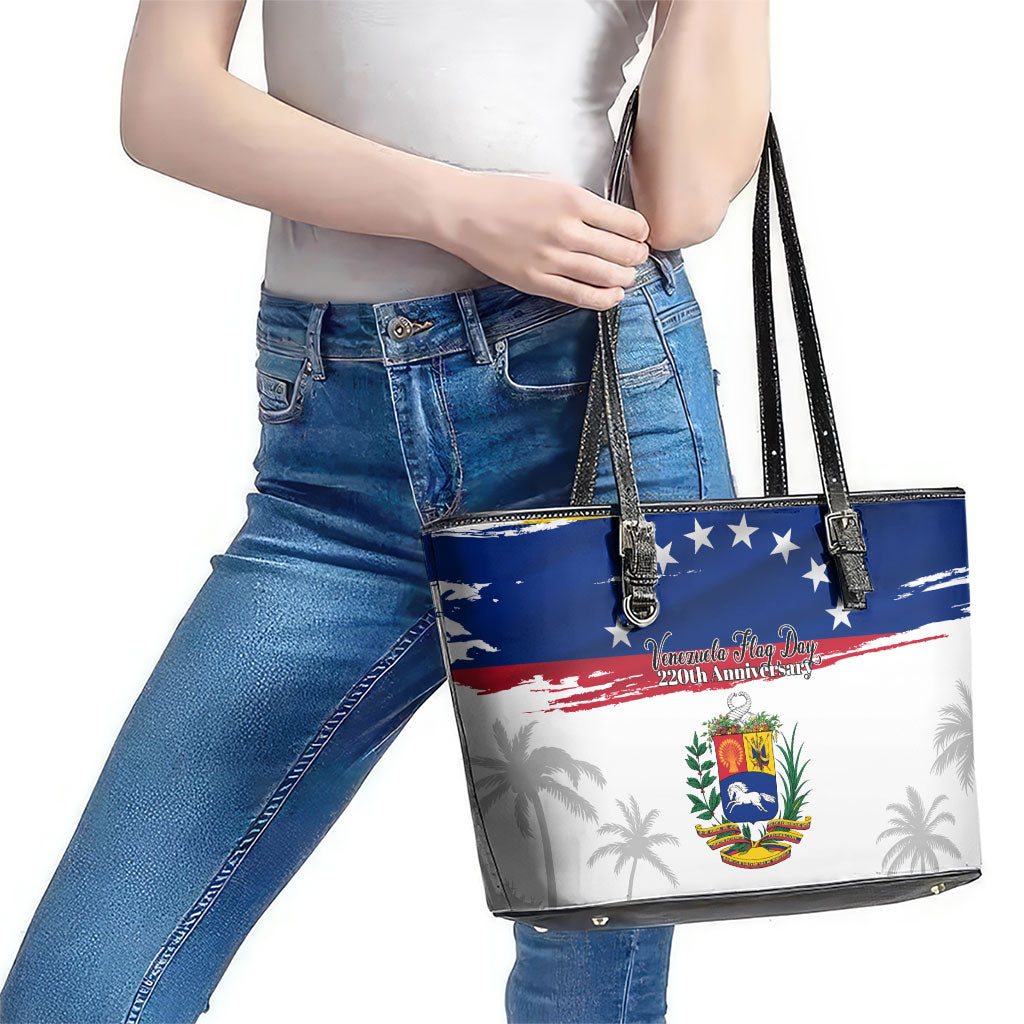 Venezuela Flag Day Leather Tote Bag 220th Anniversary Coat Of Arms Palm Tree Silhouette