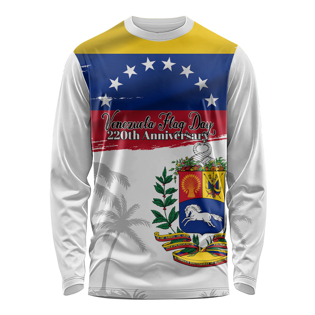 Venezuela Flag Day Long Sleeve Shirt 220th Anniversary Coat Of Arms Palm Tree Silhouette