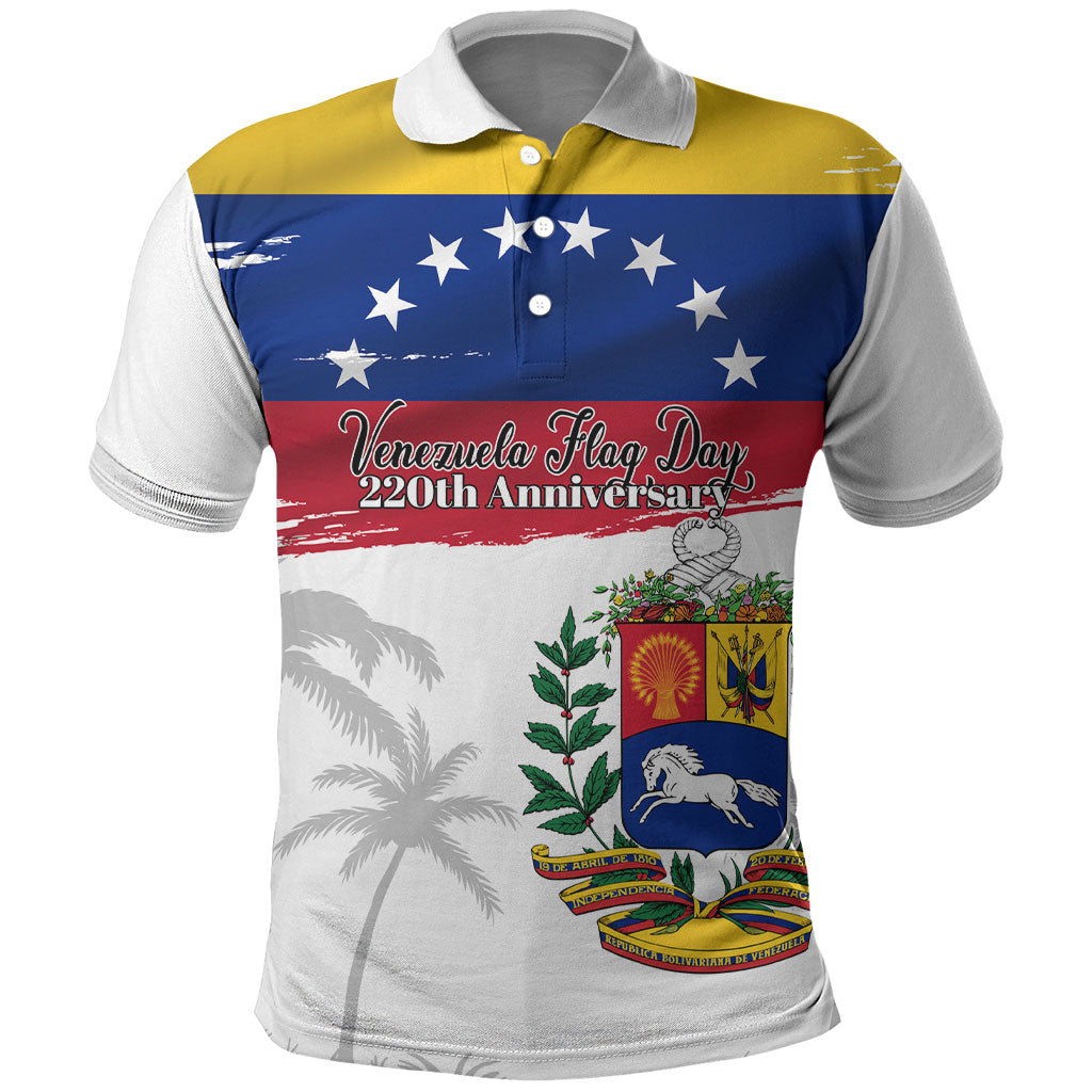 Venezuela Flag Day Polo Shirt 220th Anniversary Coat Of Arms Palm Tree Silhouette
