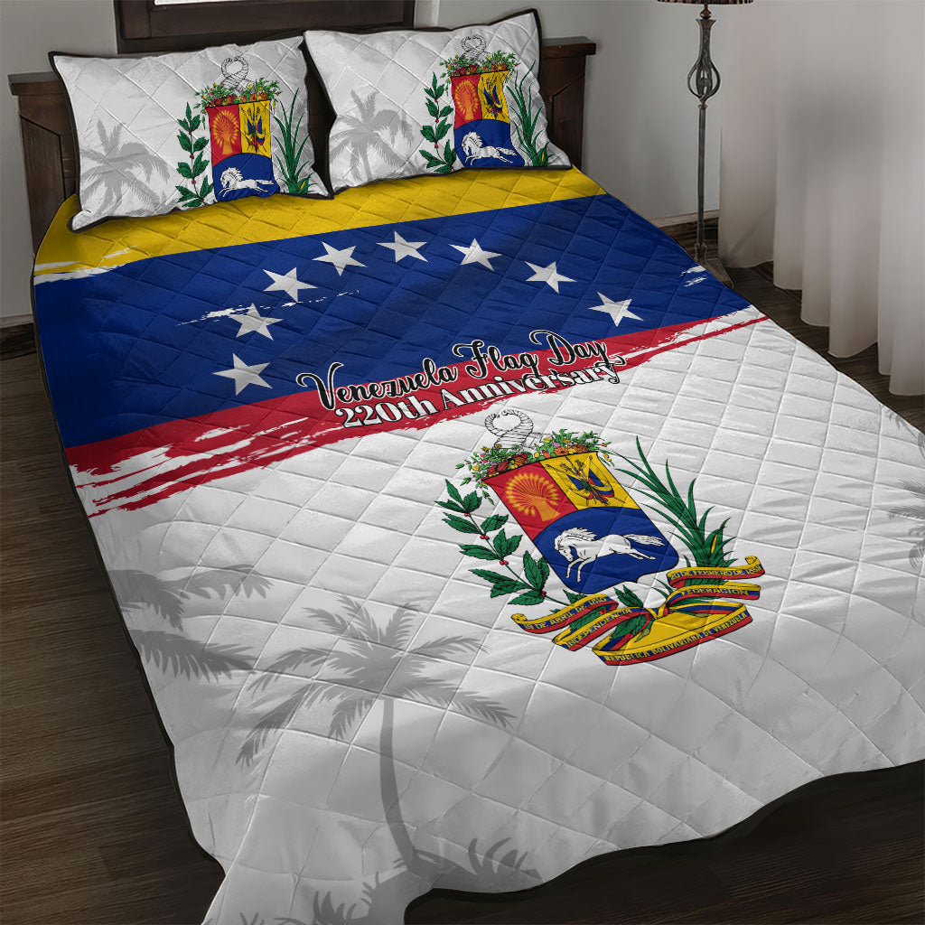 Venezuela Flag Day Quilt Bed Set 220th Anniversary Coat Of Arms Palm Tree Silhouette