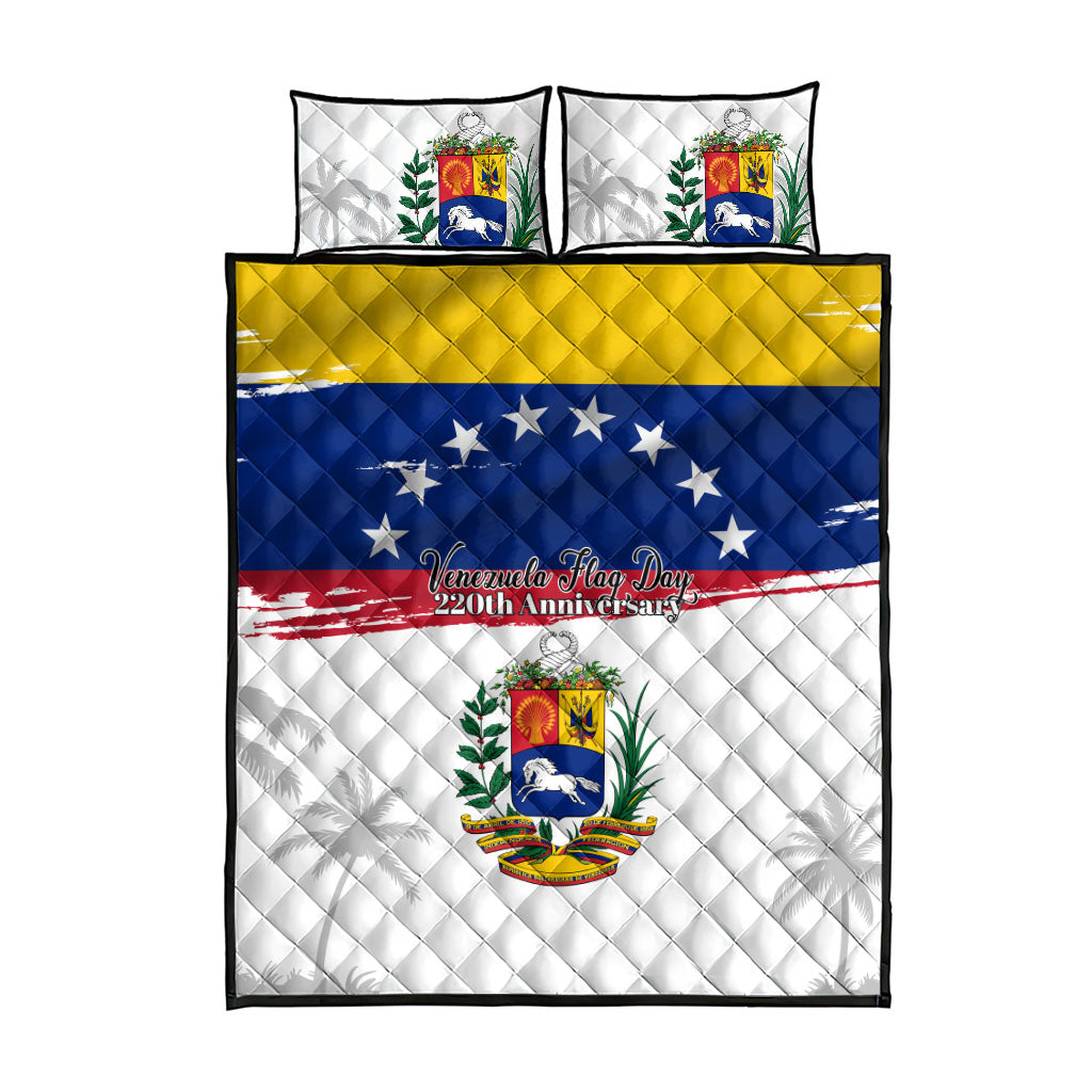 Venezuela Flag Day Quilt Bed Set 220th Anniversary Coat Of Arms Palm Tree Silhouette