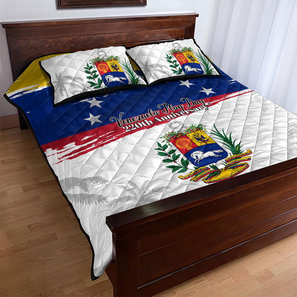 Venezuela Flag Day Quilt Bed Set 220th Anniversary Coat Of Arms Palm Tree Silhouette