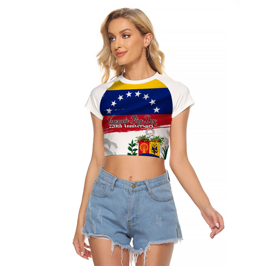 Venezuela Flag Day Raglan Cropped T Shirt 220th Anniversary Coat Of Arms Palm Tree Silhouette