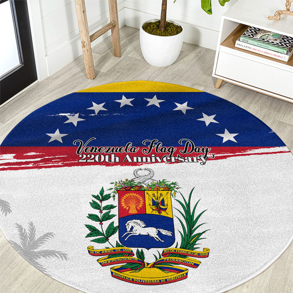 Venezuela Flag Day Round Carpet 220th Anniversary Coat Of Arms Palm Tree Silhouette