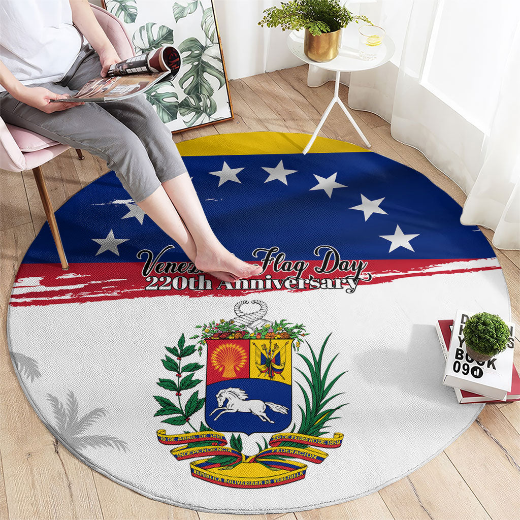 Venezuela Flag Day Round Carpet 220th Anniversary Coat Of Arms Palm Tree Silhouette