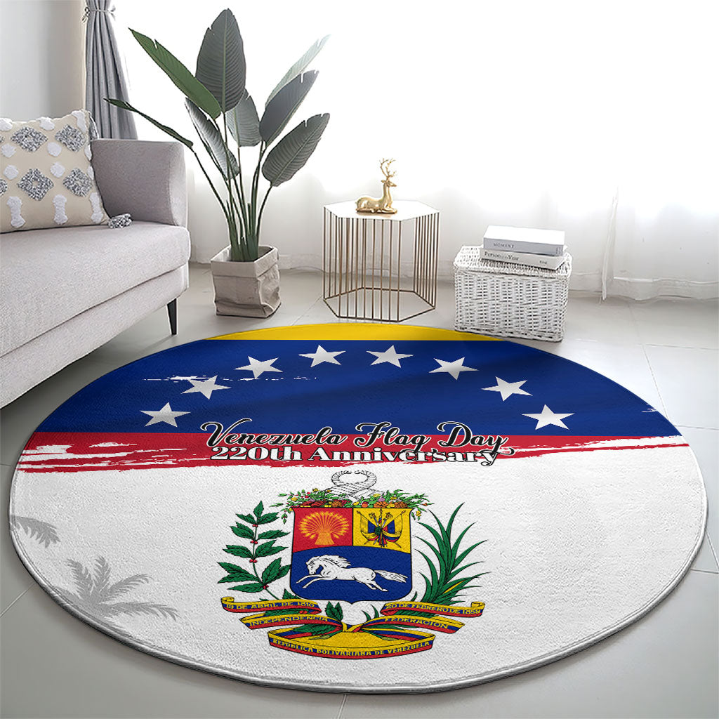 Venezuela Flag Day Round Carpet 220th Anniversary Coat Of Arms Palm Tree Silhouette