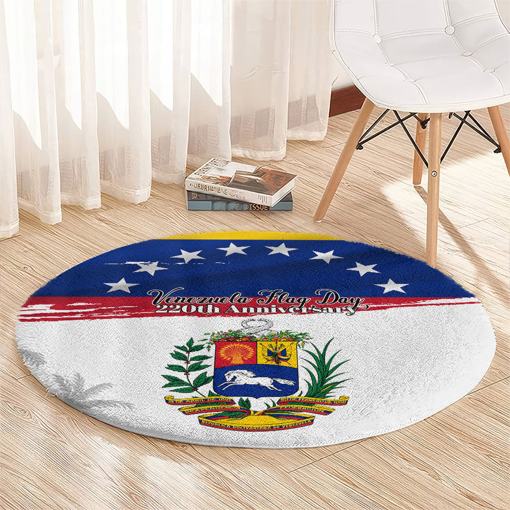Venezuela Flag Day Round Carpet 220th Anniversary Coat Of Arms Palm Tree Silhouette