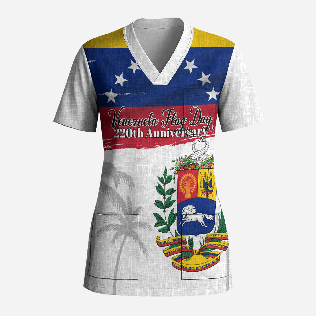 Venezuela Flag Day Scrub Top 220th Anniversary Coat Of Arms Palm Tree Silhouette