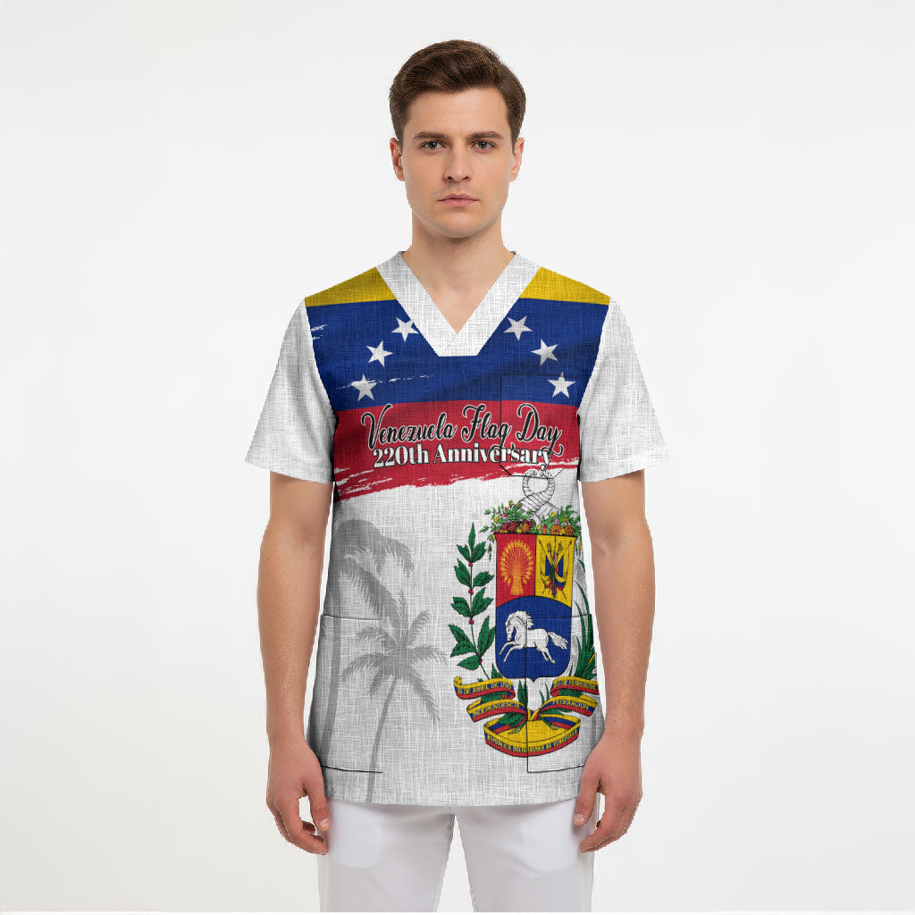 Venezuela Flag Day Scrub Top 220th Anniversary Coat Of Arms Palm Tree Silhouette