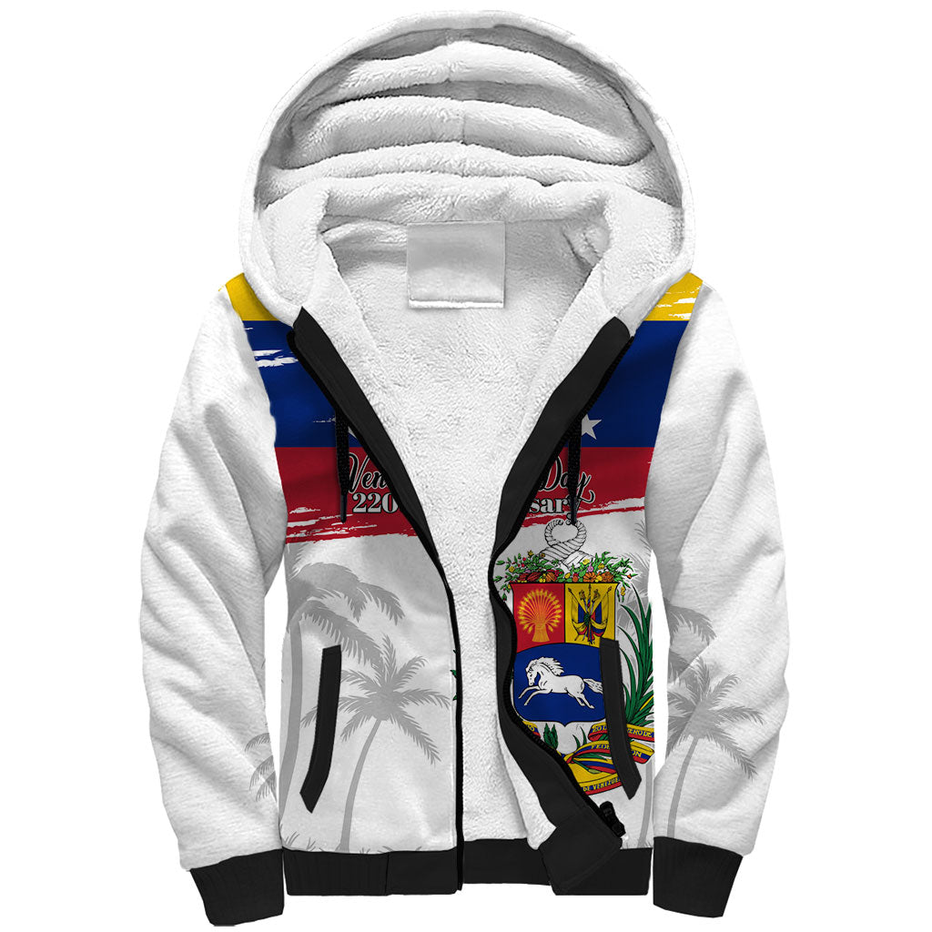 Venezuela Flag Day Sherpa Hoodie 220th Anniversary Coat Of Arms Palm Tree Silhouette