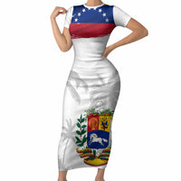 Venezuela Flag Day Short Sleeve Bodycon Dress 220th Anniversary Coat Of Arms Palm Tree Silhouette