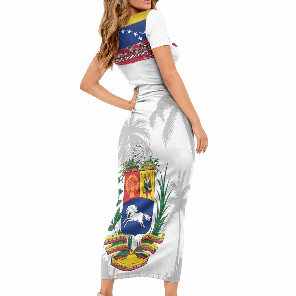 Venezuela Flag Day Short Sleeve Bodycon Dress 220th Anniversary Coat Of Arms Palm Tree Silhouette