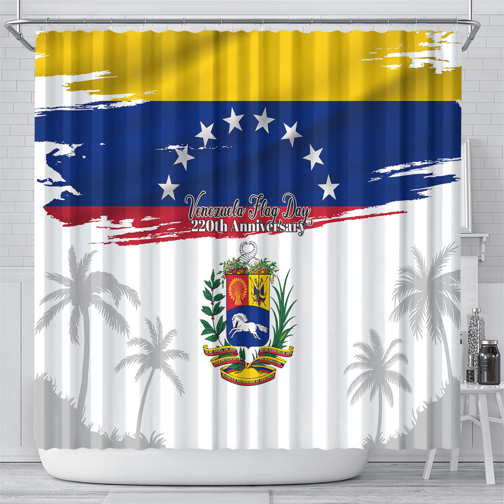 Venezuela Flag Day Shower Curtain 220th Anniversary Coat Of Arms Palm Tree Silhouette