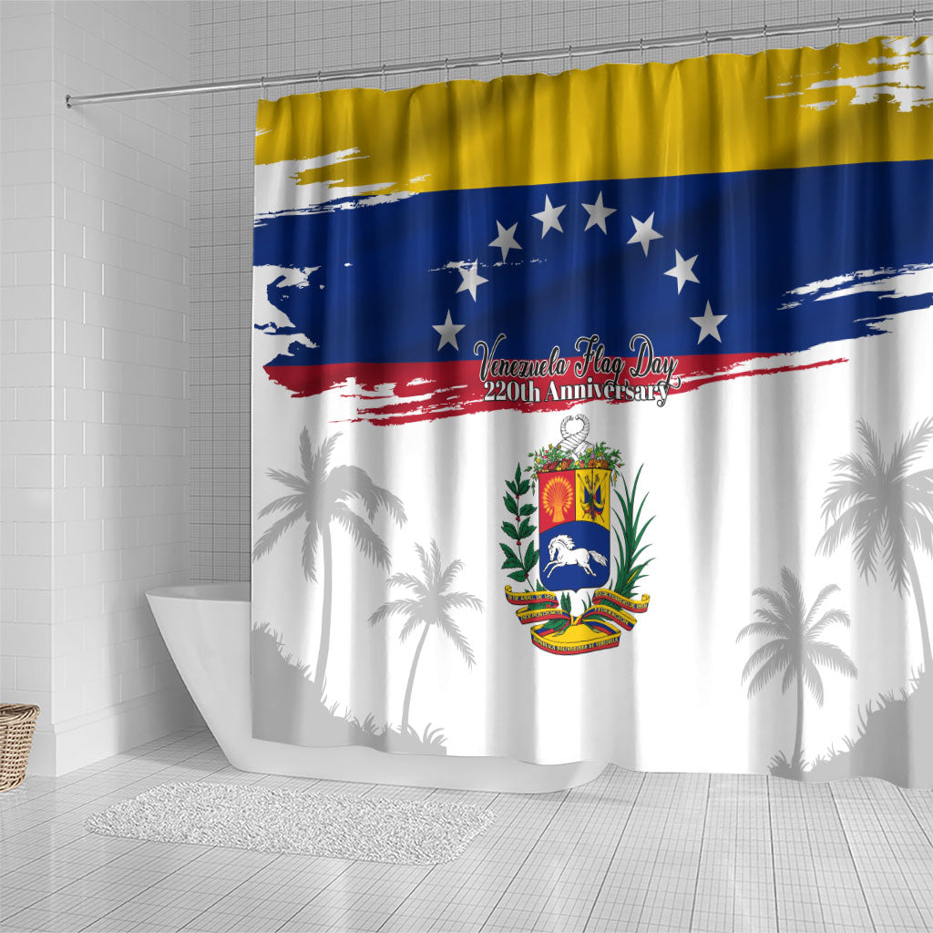 Venezuela Flag Day Shower Curtain 220th Anniversary Coat Of Arms Palm Tree Silhouette