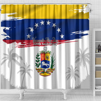 Venezuela Flag Day Shower Curtain 220th Anniversary Coat Of Arms Palm Tree Silhouette