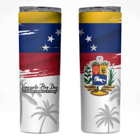 Venezuela Flag Day Skinny Tumbler 220th Anniversary Coat Of Arms Palm Tree Silhouette