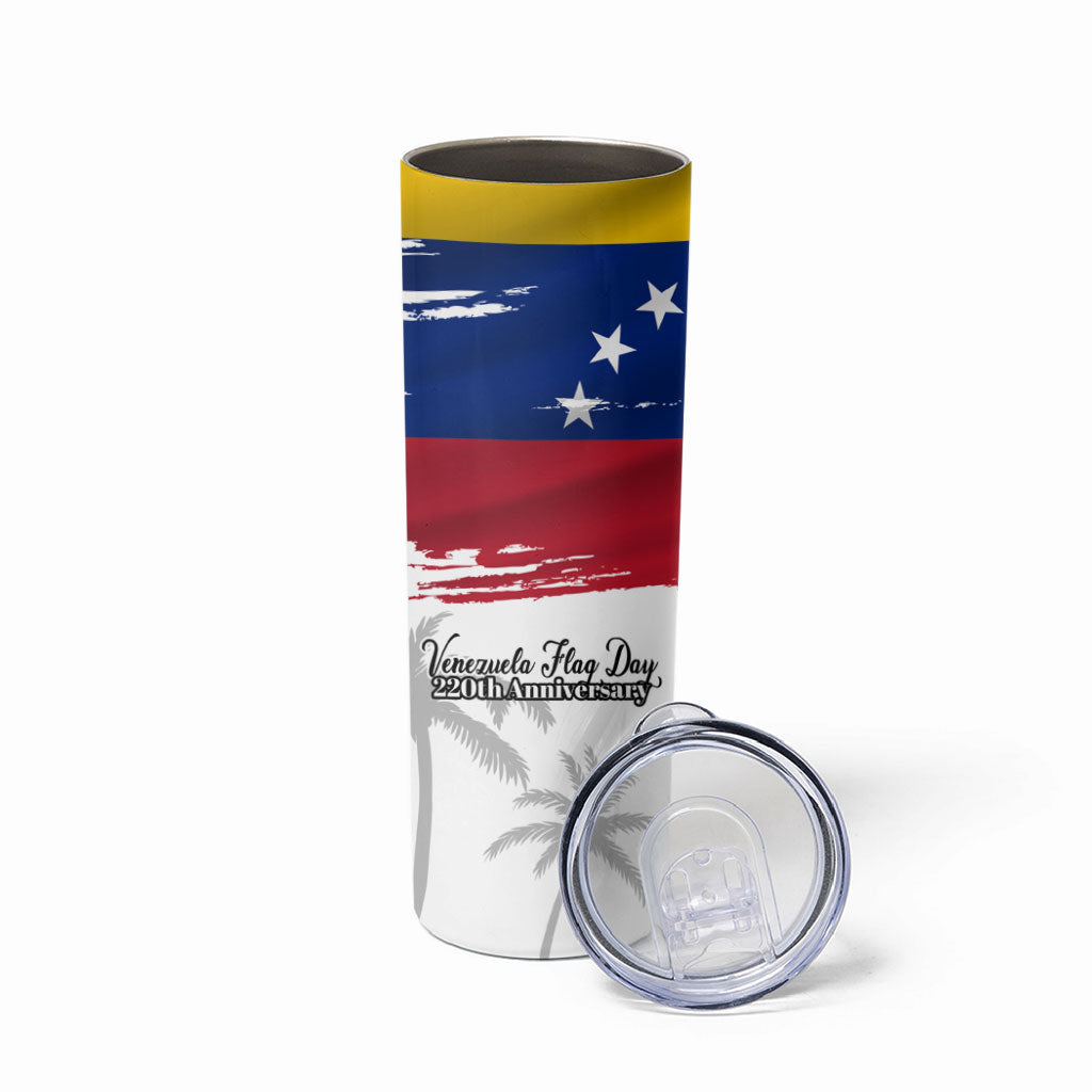 Venezuela Flag Day Skinny Tumbler 220th Anniversary Coat Of Arms Palm Tree Silhouette