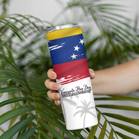 Venezuela Flag Day Skinny Tumbler 220th Anniversary Coat Of Arms Palm Tree Silhouette