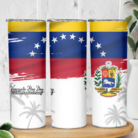 Venezuela Flag Day Skinny Tumbler 220th Anniversary Coat Of Arms Palm Tree Silhouette