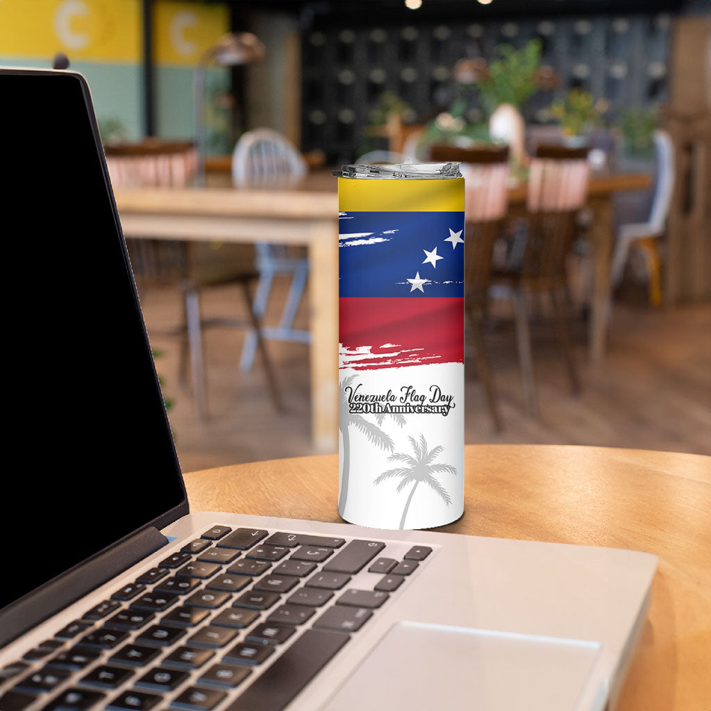 Venezuela Flag Day Skinny Tumbler 220th Anniversary Coat Of Arms Palm Tree Silhouette