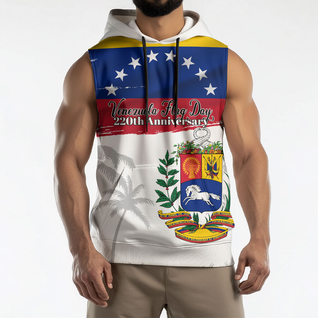 Venezuela Flag Day Sleeveless Hoodie 220th Anniversary Coat Of Arms Palm Tree Silhouette