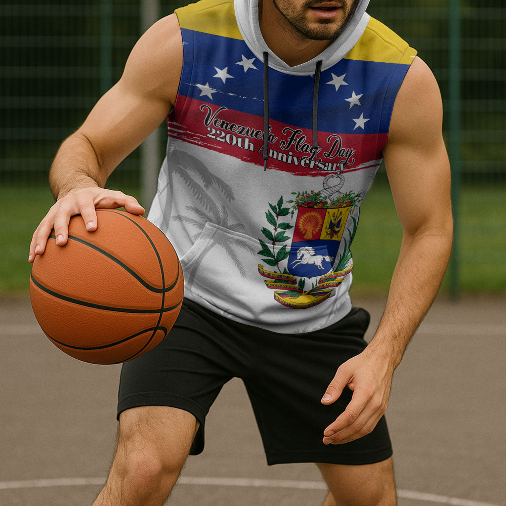Venezuela Flag Day Sleeveless Hoodie 220th Anniversary Coat Of Arms Palm Tree Silhouette