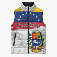 Venezuela Flag Day Sleeveless Puffer Jacket 220th Anniversary Coat Of Arms Palm Tree Silhouette