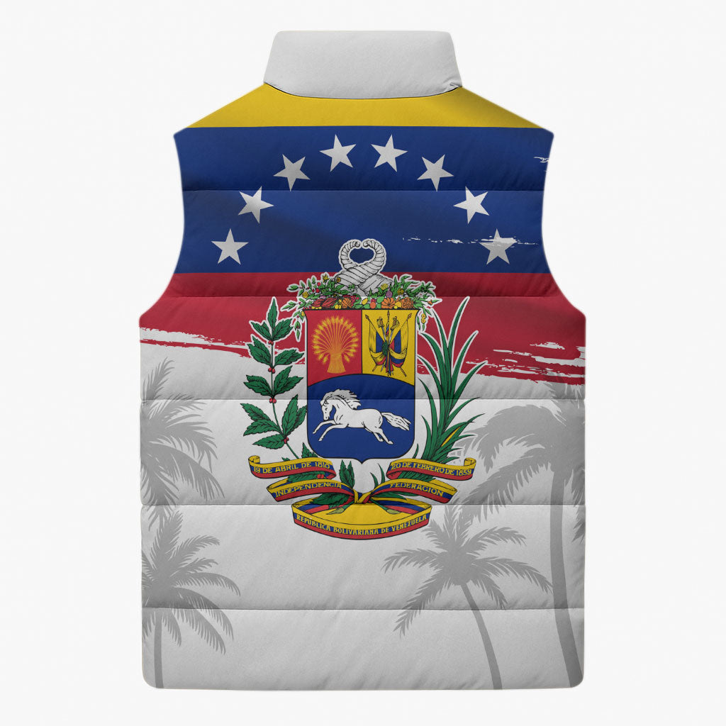 Venezuela Flag Day Sleeveless Puffer Jacket 220th Anniversary Coat Of Arms Palm Tree Silhouette