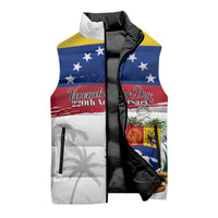 Venezuela Flag Day Sleeveless Puffer Jacket 220th Anniversary Coat Of Arms Palm Tree Silhouette