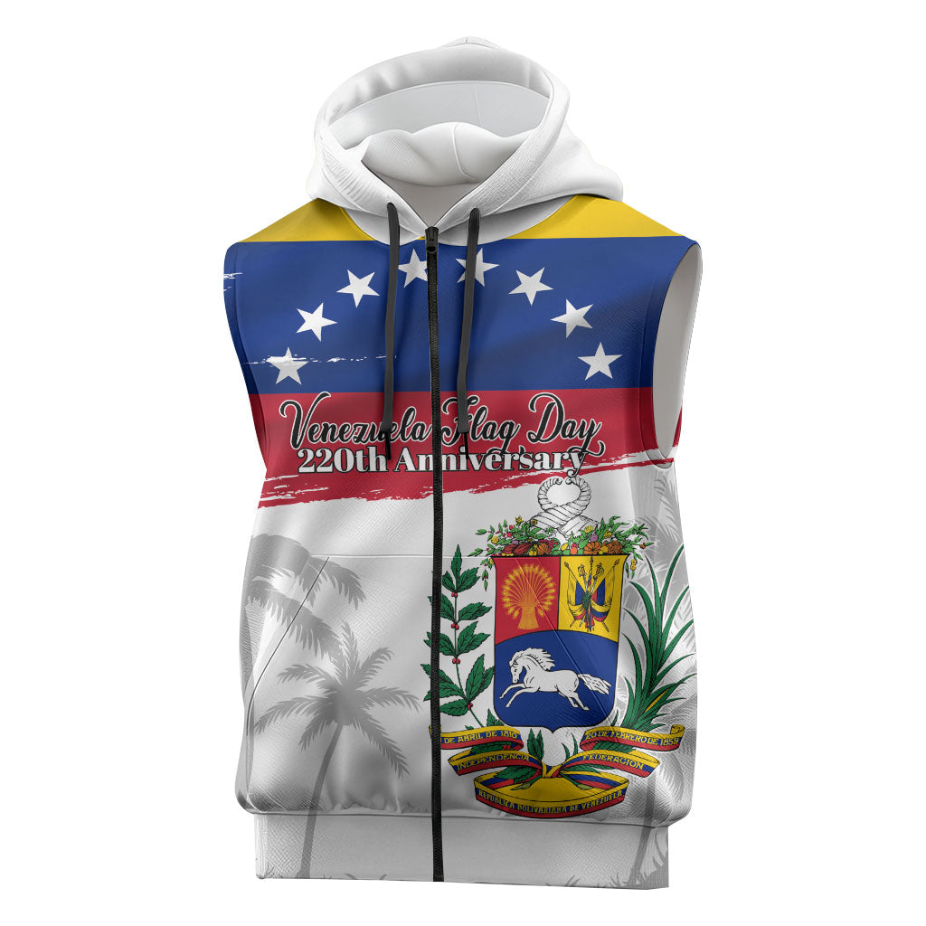 Venezuela Flag Day Sleeveless Zip Hoodie 220th Anniversary Coat Of Arms Palm Tree Silhouette