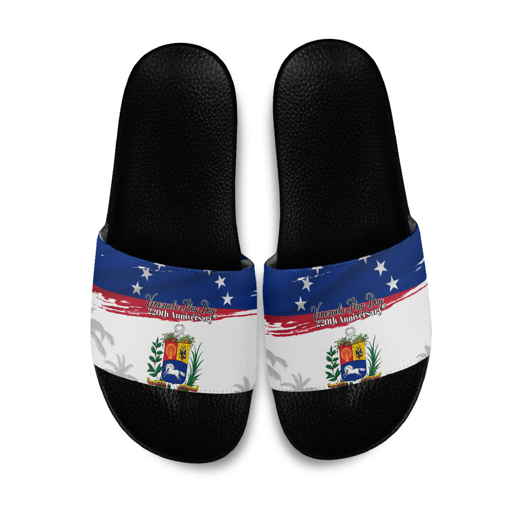 Venezuela Flag Day Slide Sandals 220th Anniversary Coat Of Arms Palm Tree Silhouette